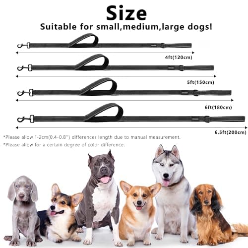 LIEVUIKEN Dog Leash 4ft Long, Double Handle Dog Leash for Safety Control Training, Heavy Duty Dogs Leads with Traffic Padded Handles, Reflective Leashes for Small Medium Large Dogs(4ft, Black) — view 4