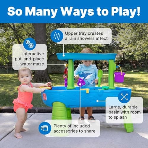 Step2 Rain Showers Splash Pond Water Table, Kids Water and Sand Activity Sensory Playset, Summer Outdoor Toys, 13 Piece Water Toy Accessories, For Toddlers 1.5+ Years Old, Blue & Green — view 3