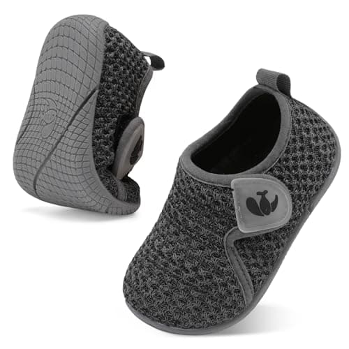 JOINFREE Toddler Sneakers Non-Slip Baby Shoes Boys Girls School Shoe Barefoot Sneaker Dark Grey 18-24 Month Infant