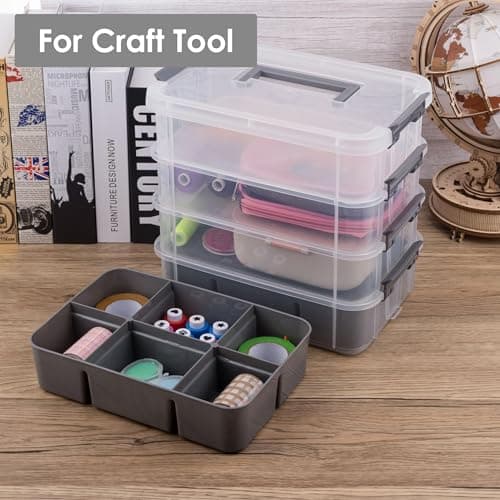 CraftGenes Grey&White Modern Plastic Storage Box - 4-Layer Durable Craft Storage Containers with 2 Removable Trays for Arts & Crafts Supplies, Sewing, Office, Seasonal Decor — view 5