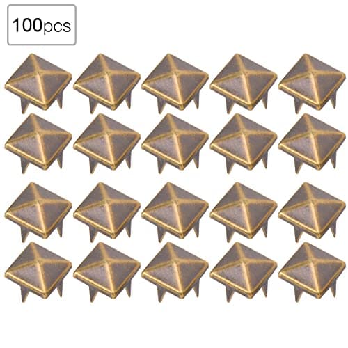 Square Rivets,100 Pcs 9 Mm Brass Copper Square Pyramid Studs 4 Prong Metal Nailhead Studs Spikes for Clothing Bag Leather Shoes Punk Rock Jewelry Craft (Bronze) — view 4