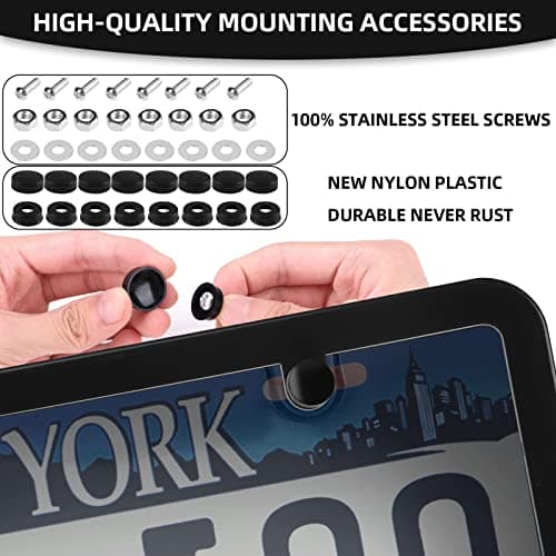 2 Pack Car Smoked License Plate Covers Frame Shield Combo - Unbreakable License Plate Tinted Cover Novelty Fits All Standard US Plates,Bubble Design License Plate Holder with Screws & Caps(Black) — view 5