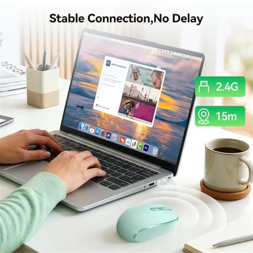 TECKNET Wireless Mouse for Laptop, 2.4G Quiet Computer Mouse with USB Receiver, 4 Buttons Portable Cordless Mice for Chromebook, Laptop, PC, Mac, 800/1200/1600 DPI - Mint Green
