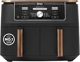 Ninja Foodi MAX Dual Zone Air Fryer, Amazon Exclusive, Tongs, 2 Drawers, 9.5L, 6-in-1, Use No Oil, Air Fry, Max Crisp, Roast, Bake, 8 Portions, Nonstick Dishwasher Safe Baskets, Copper/Black AF400UKCP
