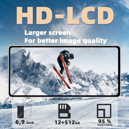 viqee 12+512GB Unlocked Android Smartphone 6.9" HD Display, 4500 mAh Battery, 21+8 MP Dual Camera, Dual-SIM, Face ID & OTG – No Contract