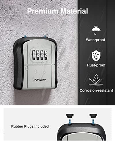 Puroma Key Lock Box, Portable Combination Lockbox Wall-Mounted Key Storage Box for House Keys, Resettable Code Safe Security Lock Box for Home, Office, Apartment Spare Key Storage (1 Pack, Gray) — view 5