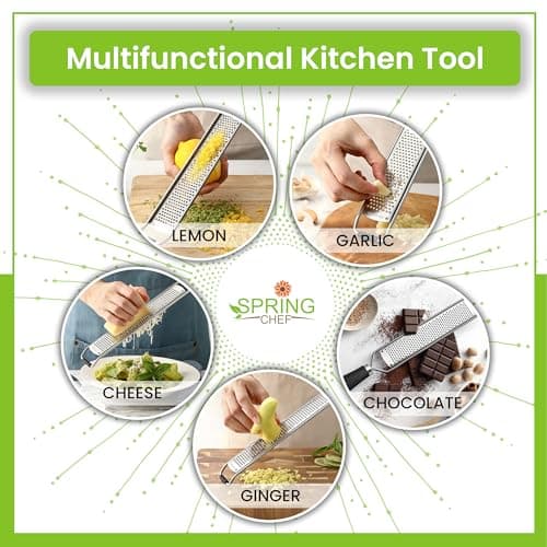 Spring Chef Stainless Steel Lemon Zester Grater with Handle - Garlic, Cheese, Parmesan, Nutmeg, Lime, Ginger Grater - Heavy Duty Kitchen Tool - Citrus Zester with Blade Cover - Fine Shred - Black — view 5