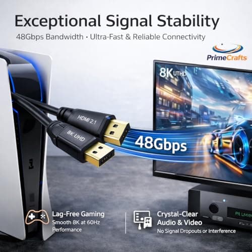 8K HDMI Cable 6.6FT | Certified Ultra High Speed | HDMI 2.1 Cord | 48Gbps | 8K@60Hz | 4K@120Hz | eARC/ARC | Extra Thin Flexible | Gaming & Home Cinema | Compatible with PS5, Apple TV, Laptop Projector — view 5