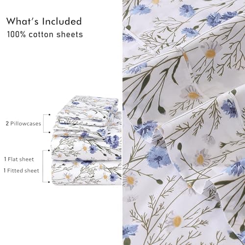 RUVANTI 100% Cotton Percale Sheets Queen Size, Sweet Pea — view 8