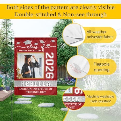 Personalized Graduation Garden Flag Class of 2026 - Custom Photo Name Double Sided Yard Sign for High School College Senior Party, Outdoor Welcome Banner Decoration (12x18 / 28x40 Inch) — view 2