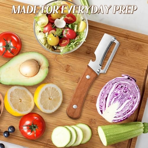 2026 Upgrade Vegetable Peeler With Wooden Handle, Stainless Steel Wide Blade Potato and Carrot Peeler, 2-in-1 Veggie Peeler With Bottle Opener for Kitchen, Camping and Travel (1PCS) — view 5