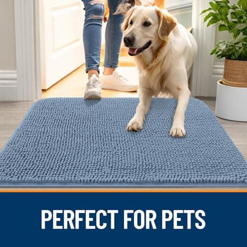 OLANLY Dog Door Mat for Muddy Paws 24x16, Absorbs Moisture and Dirt, Absorbent Non-Slip Washable Doormat, Quick Dry Chenille Mud Mat for Dogs, Entry Indoor Entryway Carpet for Inside Floor, Airy Blue — view 5