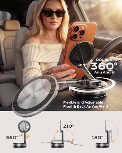 Phone Holder Car for Magsafe, [Military-Grade Metal 80+LBS Hyper Suction & 4400gf Magnetic] 360° Adjustable Car Phone Holder Mount Car Accessories for iPhone 17 16 15 14 Series and Android — view 3