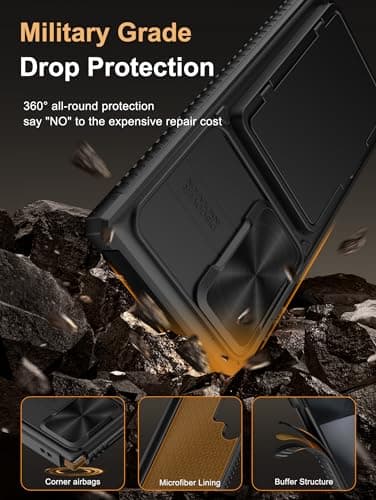 Vihibii for Samsung Galaxy S24 Ultra Case with Card Holder (4 Cards), Built-in 2X Privacy Screen Protector & Slide Camera Cover & Kickstand, Rugged & Shockproof Phone Case for S24 Ultra, Black — view 5