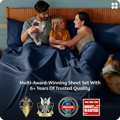 Bedsure King Size Sheets Set, Cooling Sheets for Hot Sleepers, Rayon Derived from Bamboo, PureWoven, Breathable & Soft, Deep Pocket Up to 16 Inches, Hotel Luxury Silky Bedding, Navy — view 2