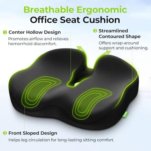 AUVON Ergonomic Donut Pillow Seat Cushion for Hemorrhoid & Tailbone Pain Relief, Thick Memory Foam Chair Cushions with Firm Support for Coccyx, Sciatica, Pressure Sores, Pregnancy, Postpartum Recovery