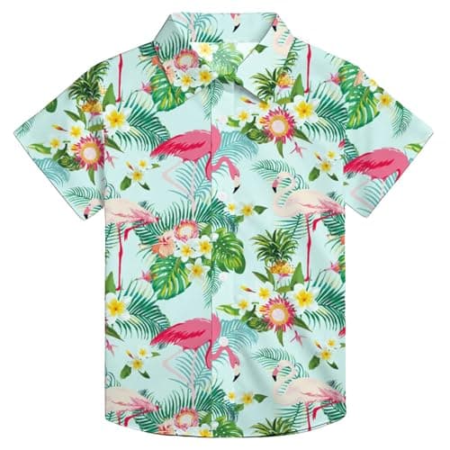 QAUN Hawaiian Shirt for Kids Boys Hawaiian Shirts Summer Button Down Shirt Cusual Tops 5-14 Years