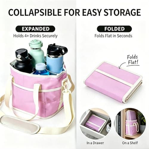 4 Compartment Insulated Drink Carrier Holder Bag, Multiple Tumbler Caddy Family Size Drink Bag, Water Bottle Holder with Adjustable Strap, Drink Caddy Tote for Coffee, Travel, Outings (Black) — view 4