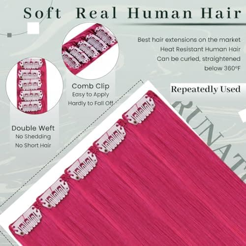 RUNATURE Pink Clip in Hair Extenisons Human Hair Tangle-free 20" 30g 5pcs — view 3