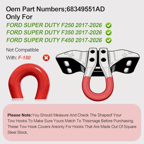 TOVIIEA Tow Hook Covers for Ford Super Duty F250 F350 F450 2017-2026 Thicken Upgrade, Tow Hitch Covers Compatible with F250/F350/F450 2017-2026 Accessories,2PCS-RED — view 3