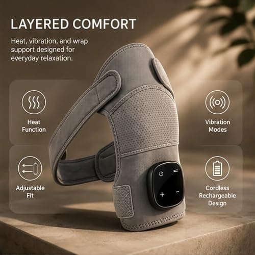 Shoulder Massager with Heat and Vibration, 3-in-1 Shoulder Wrap Massager, Adjustable Fit, Cordless Rechargeable Shoulder Support for Daily Relaxation (Grey) — view 2