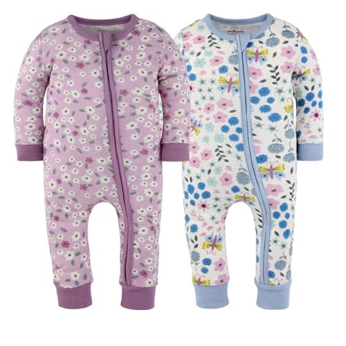 The Peanutshell 2-Pack Sleep and Play Baby Boy Clothes, 6-9 Months, Soft Cotton Footless Pajamas, Blue Checker & Happy Shark