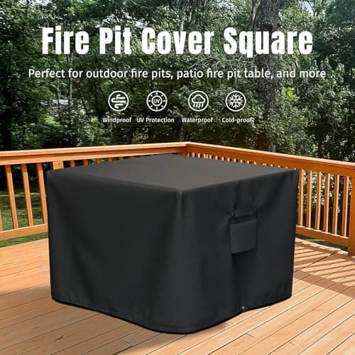 SHINESTAR Fire Pit Cover Square 32" x 32" x 24" - 600D Heavy Duty Waterproof & Windproof Outdoor Firepit Table Cover with Double Drawstrings for 28-32 Inch Square Fire Pits - Black