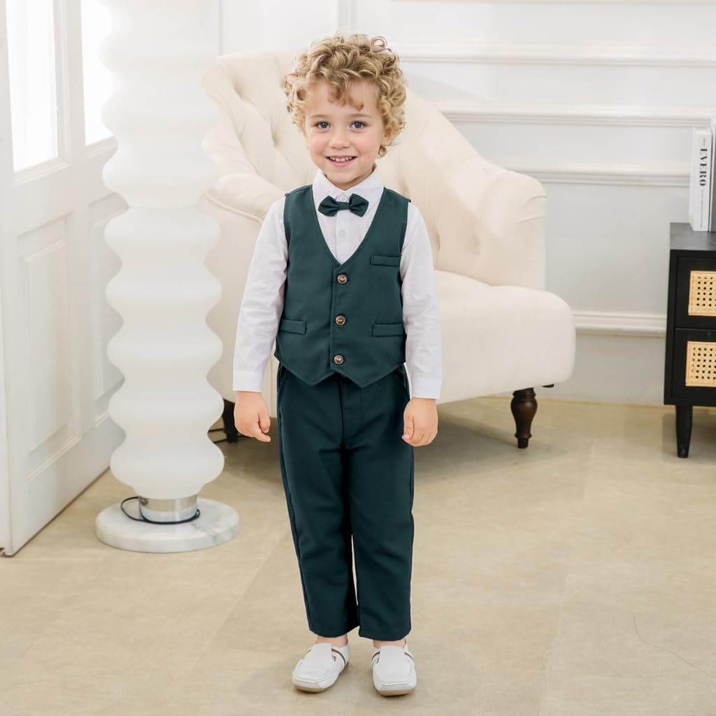 Volunboy Baby Boys Gentleman Suit, Toddler Formal Waistcoat Outfit Wedding Shirts + Vest +Bow Tie 4 PCS Set — view 2