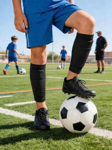 Gnodio Kids Soccer Shin Guards with Sleeves and Socks Set Youth Toddler Shin Pads Long Socks for 3-12 Years Boys Girls Lightweight Soccer Equipment Black M — view 5