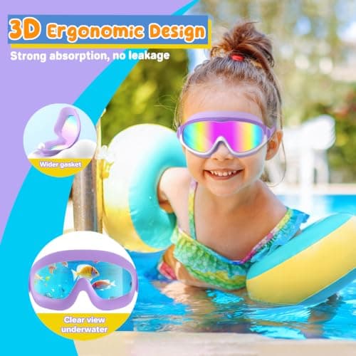 COOLOO 2 Pack Kids Goggles, Wide View No Leaking Kids Swim Goggles, Anti-fog & Anti-UV Swimming Goggles Kids for Girl Boys Youth — view 2