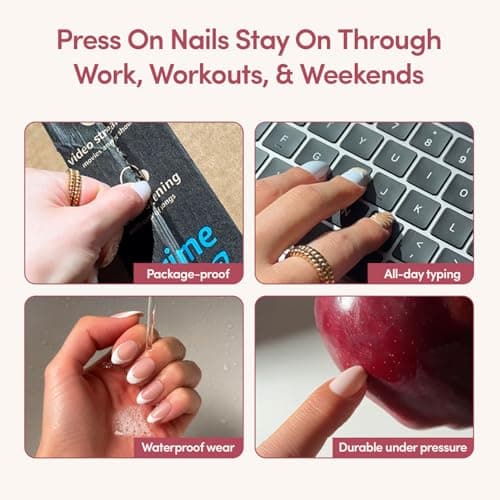 Glamnetic Press On Nails - MaDamn | French Tip UV Finish Short Pointed Almond Fake Nails, Salon Quality Semi-Transparent Nails in 12 Sizes - 24 Nail Kit with Glue — view 5