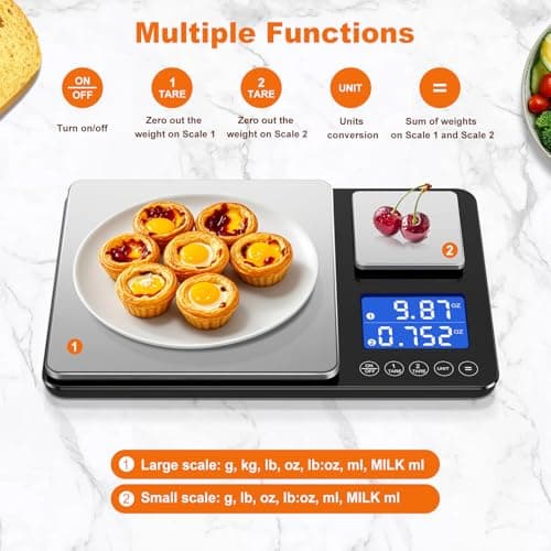 KUAIVO 0.001oz/33lbs Dual Platform Food Kitchen Scales Digital Weight Grams and Ounces, Two Precisions Kitchen Scale for Sourdough Bread, Baking and Cooking with 7 Units Tare, Accumulation Functions — view 2