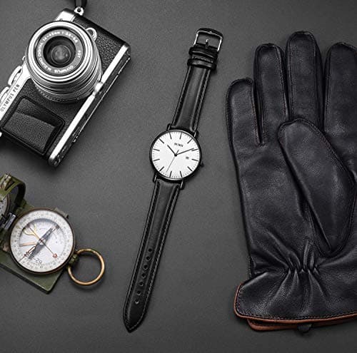 BUREI Men Watches Fashion Minimalist Waterproof Leather Watches for Men Women Student,White Black. — view 3