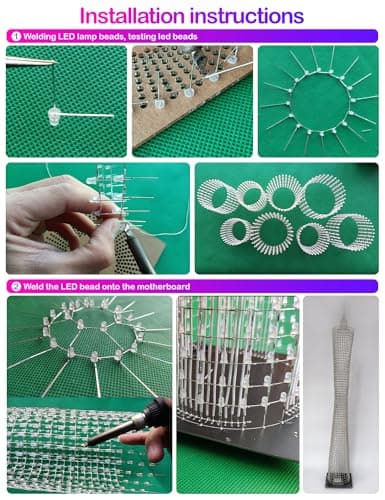 iCubeSmart Led Canton Tower Model DIY Electronic Kit, LED Cube Model Handmade Soldering Project Kit, 64 LED Circles, Height 1 Meter. (GZT-64) — view 4