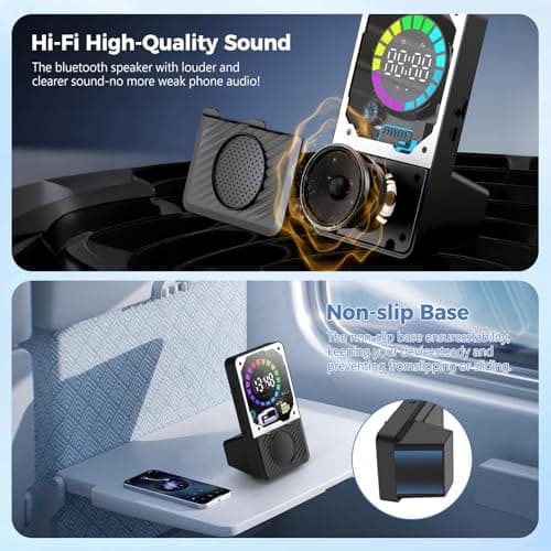 Auriani Wireless Induction Speaker, 5 in 1 Bluetooth Speaker with Cell Phone Stand, Phone Holder with Rechargeable Colorful Light and Alarm Clock for iPhone/Android/iPad — view 5