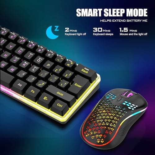 RedThunder 60% Wireless Gaming Keyboard & Mouse Combo with Rechargeable Battery, Ultra-Compact Small RGB Mechanical Feel Keyboard, Ergonomic Lightweight Honeycomb Optical Mouse for Gaming/Business — view 5