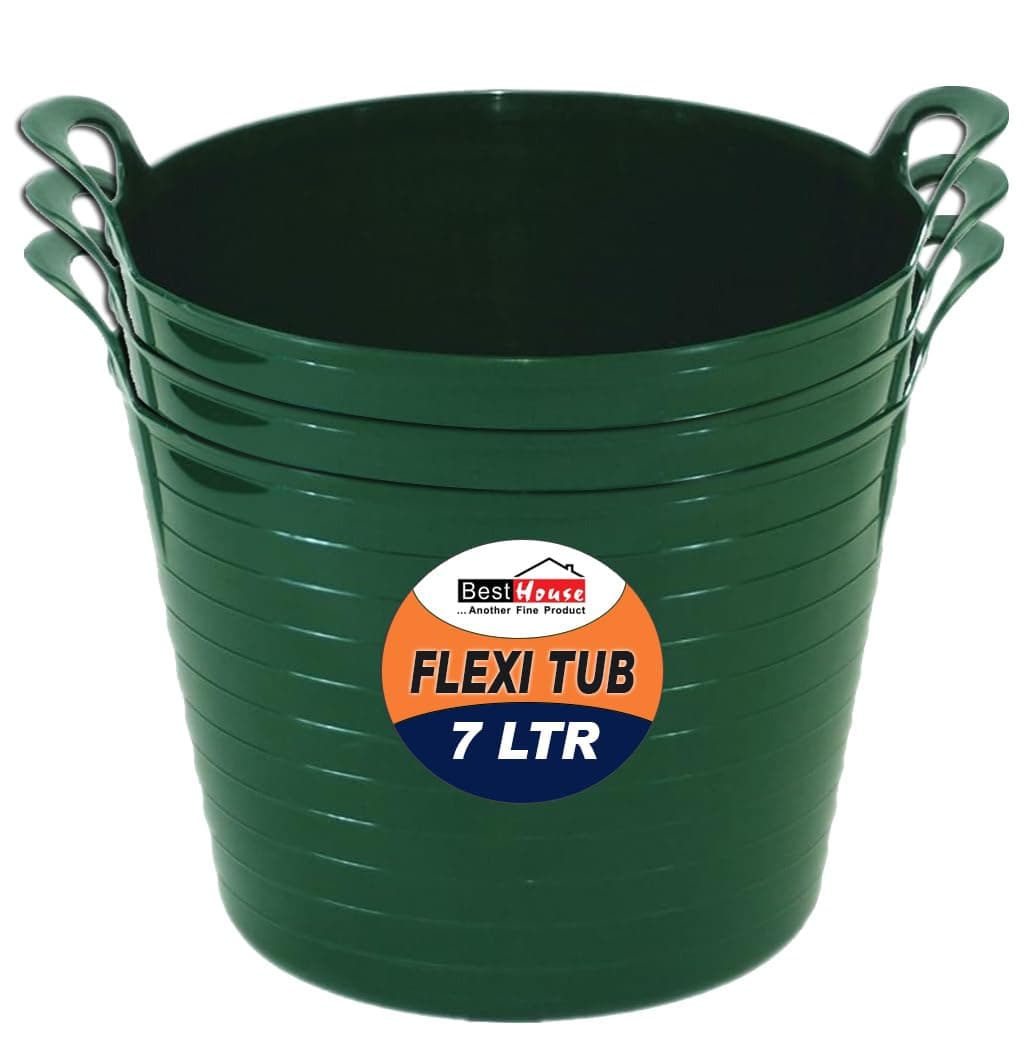 Best House | 3 Pcs of Flexi Tub with Handles | Small Size | Mini | 7 Litres | Yellow | Garden Tubs | Plastic Storage Container for Home, Washing, Garden Waste and DIY Projects — view 44