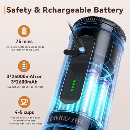 DIVINOCAFFÉ Portable Espresso Machine, 20 Bar Self Heating Travel Coffee Maker, Compatible with NS Capsules & Coffee Powder, Mini Espresso Machine for RV, Hiking, Office, Car, Black — view 3