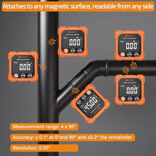 Neoteck 4-Side Magnetic Digital Angle Finder with Laser (Class 2,<1mW Output) 4x90°Angle Finder Tool Rechargeable Digital Angle Gauge with Backlight Screen Laser Level for Construction Decorations — view 2