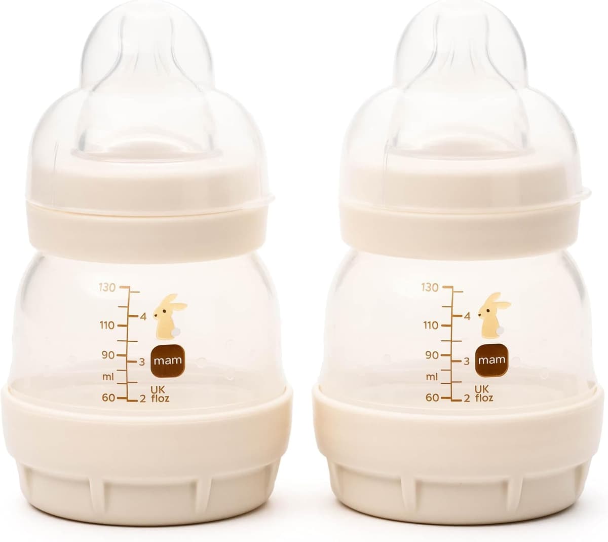 MAM Easy Start Anti-Colic Baby Bottles | 2 Pack (2 x 130ml) | Self-Sterlising Baby Milk Bottle | Slow Flow MAM Teat Size 1 | Newborn Essentials | Unisex | (Various Designs)