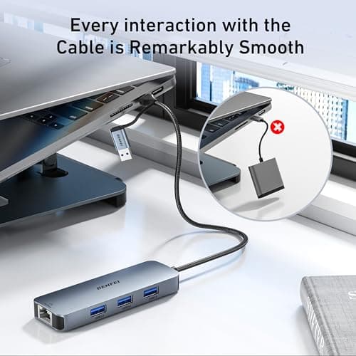 BENFEI USB-C USB 3.0 to Gigabit Ethernet Adapter, 3-Port USB 3.0 Hub with RJ45 Compatible with MacBook Pro/Air 2023, iPad Pro, iMac, S23, XPS 17, Surface Book 3 and More — view 2