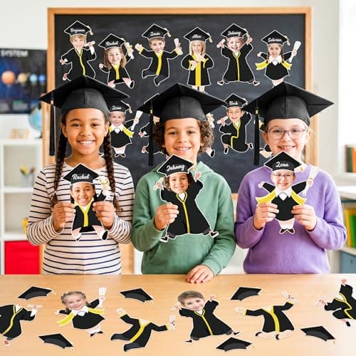 48Sets Graduation Hat Gown Cutout Bulletin Board Decoration Class of 2026 Congrats Grad Paper Cut Out with Photo Space DIY Crafts Classroom Decor for Boys Girls Kindergarten School Wall Party Supplies — view 4