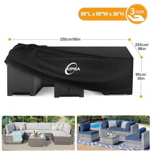 Kipiea 600D Patio Furniture Covers Waterproof Winter, Outdoor Furniture Set Covers for Table Chairs, Heavy-Duty Outdoor Sofa Covers with Anti UV and No Tears, No Fading (98" L x 98" W x 36" H)