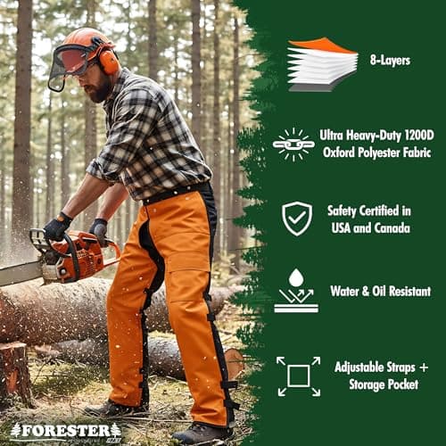 FORESTER Chainsaw Chaps for Men & Women | Apron Style Men's Chain Saw Chaps with Pocket & Adjustable Waist | Chainsaw Safety Equipment | Orange 37" — view 5