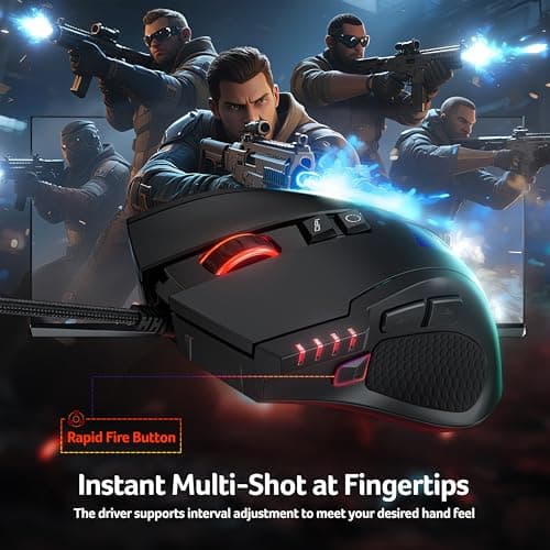 Acer Wired Gaming Mouse, 12800 DPI RGB Computer Mouse with High Optical Sensor, Ergonomic Mouse Customized 6 Programmable Buttons, 12 Backlights, and Rapid Fire Button with Driver for Laptop, PC, Mac — view 6