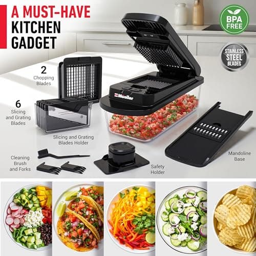 MUELLER HOME Pro-Series 10-in-1, 8 Blade Vegetable Chopper, Mandoline Slicer, Onion Mincer, Cutter, Dicer, Veggie Chopper with Container, Kitchen Essentials, House Warming Gifts New Home, Black — view 6