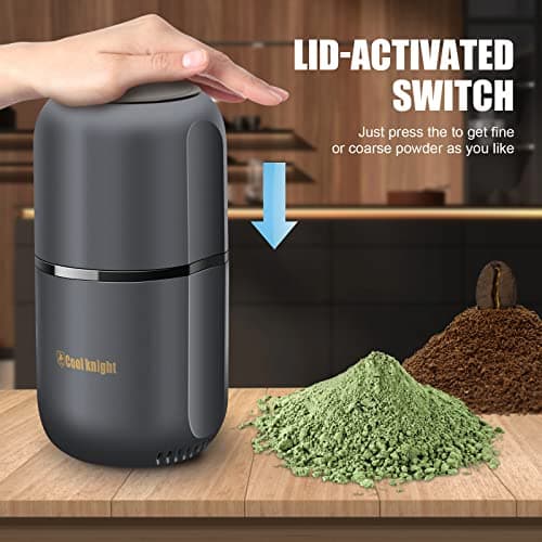 COOL KNIGHT Herb Grinder [large capacity/fast/Electric ]-Spice Herb Coffee Grinder with Pollen Catcher/- 7.5" (Grey) — view 2