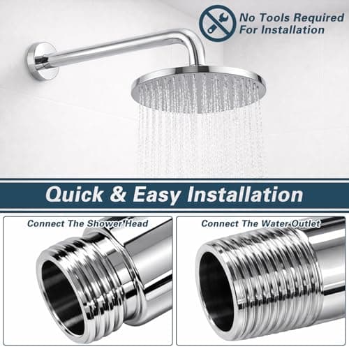 12 Inch Shower Arm with Flange, Wall Mount 90 Degree Shower Head Extension Arm, Stainless Steel Shower Head Arm for Fixed Shower Head & Handheld Showerhead, Brushed Chrome — view 4