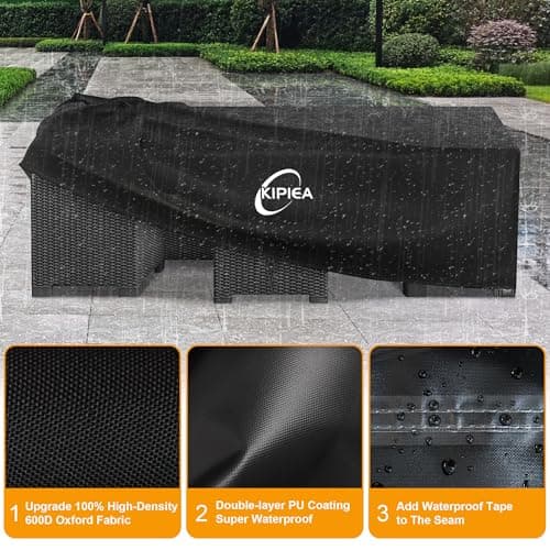 Kipiea 600D Patio Furniture Covers Waterproof Winter, Outdoor Furniture Set Covers for Table Chairs, Heavy-Duty Outdoor Sofa Covers with Anti UV and No Tears, No Fading (98" L x 98" W x 36" H) — view 2