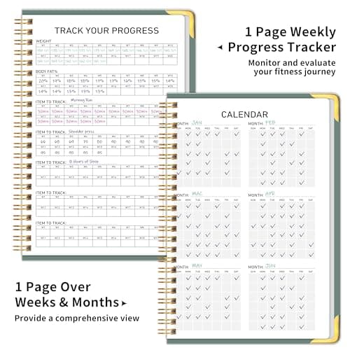 Kamoy Fitness Workout Planner for Women & Men, A5(5.7" x 8.2") Workout Log Planner for Track Gym ＆ Home Workouts, Track Progress, Achieve Your Wellness Goals - Green — view 3